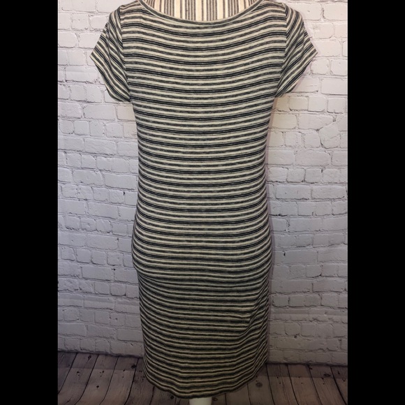 Ann Taylor Black and Tan pullover striped dress. - Picture 2 of 8